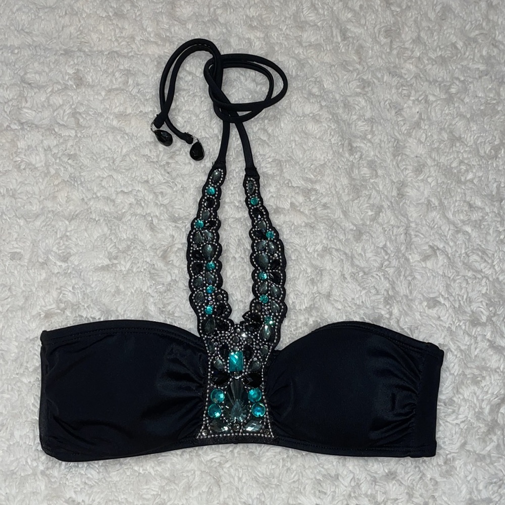 H&M 4 black BLING/GEM bikini top sexy summer pool party tanning swim